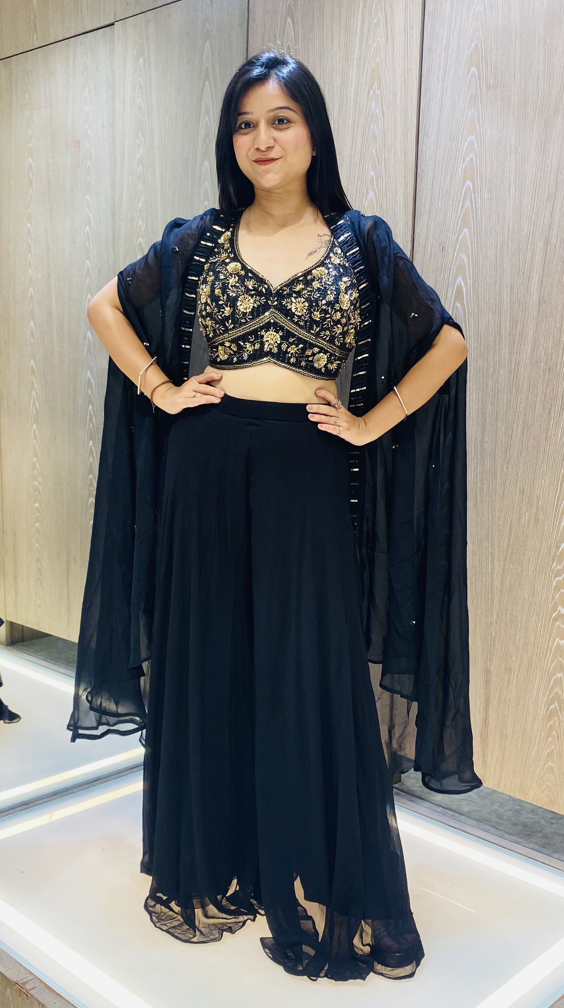 Black Color Georgette Hand Work Palazzo Choli Set